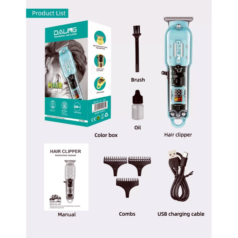 DL-1585 Professional Hair Trimmer: USB Rechargeable, LED Display