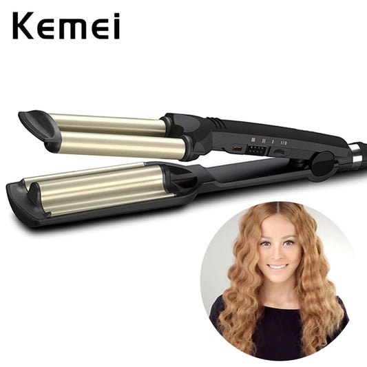 KEMEI Professional Hair Curler: 3-Barrel Big Wave Ceramic Styling