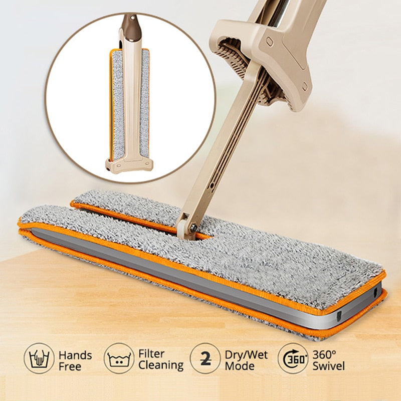 Self-Wringing Double-Sided Flat Magic Mop: Hand Push Hard Floor Cleaning