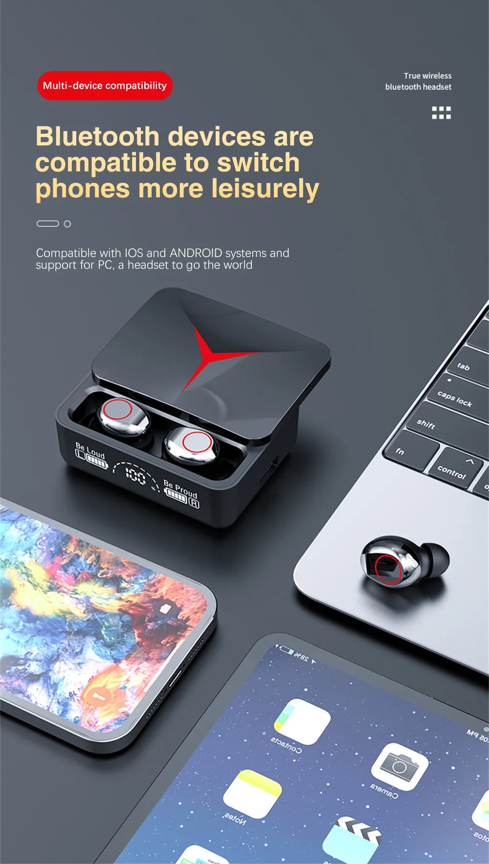 M90 Pro TWS Earbuds: 5.3, LED Light, Wireless Gaming Earphones