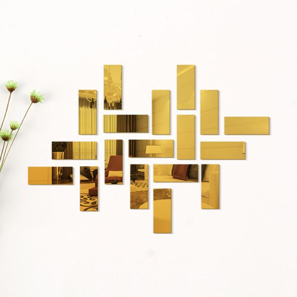 18-Piece Fashion Mirror Brick Wall Sticker Set in Golden