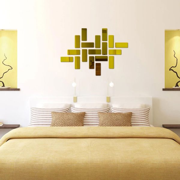 18-Piece Fashion Mirror Brick Wall Sticker Set in Golden