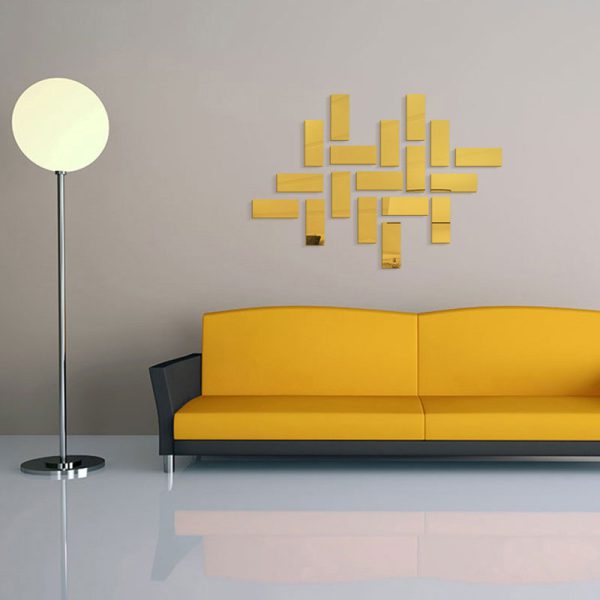 18-Piece Fashion Mirror Brick Wall Sticker Set in Golden