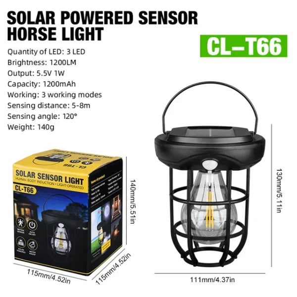 Solar-Powered Camping Lamp with Motion Sensor & Tungsten Wire