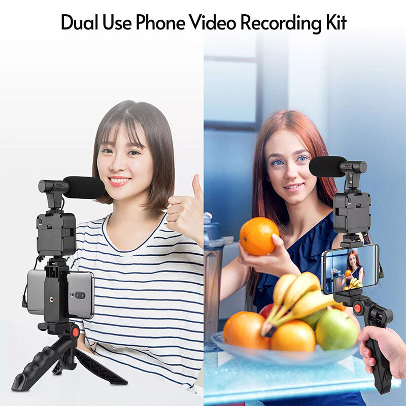 Professional Vlogging Kit: Tripod with LED Video Light & Phone Holder