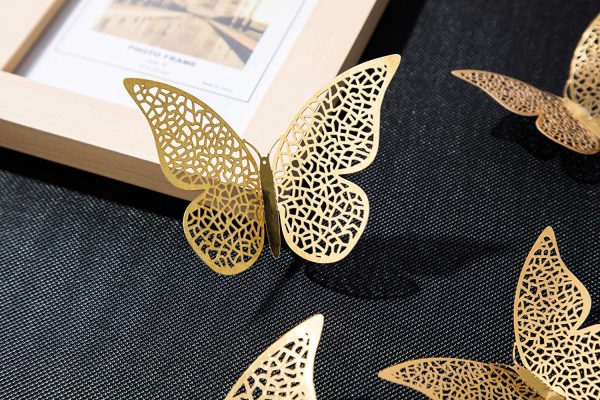 3D Golden Butterfly : Wall Decoration Stickers 12 Pcs