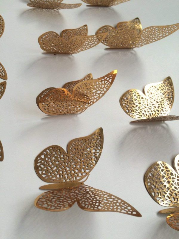 3D Golden Butterfly : Wall Decoration Stickers 12 Pcs