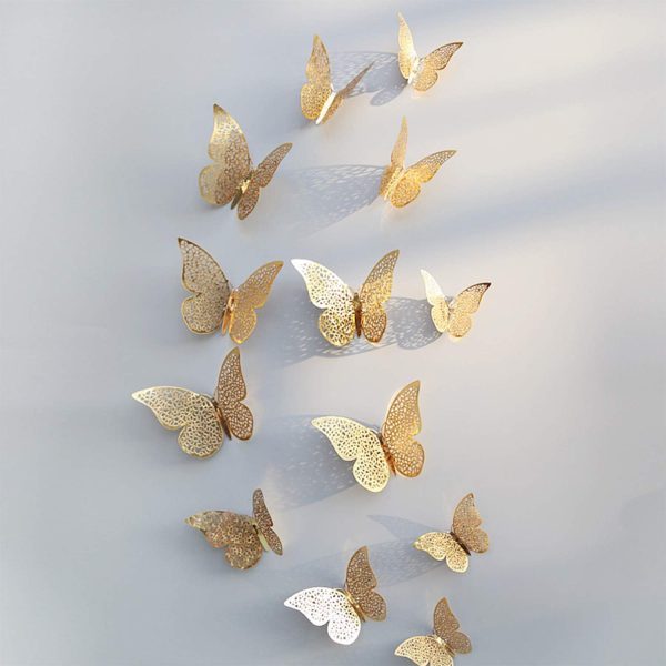 3D Golden Butterfly : Wall Decoration Stickers 12 Pcs