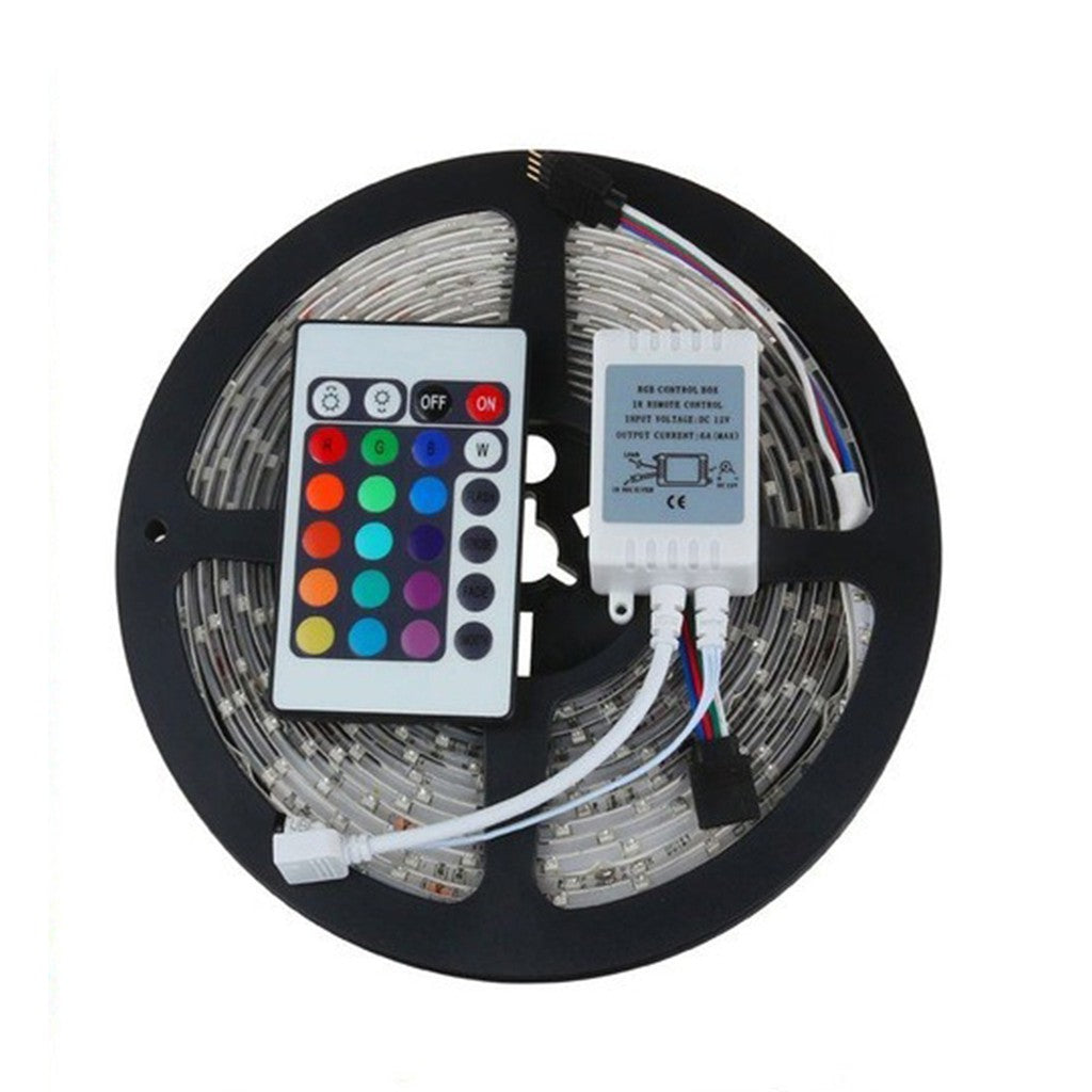 5M Waterproof RGB LED Strip Light: 12V with Remote Controller