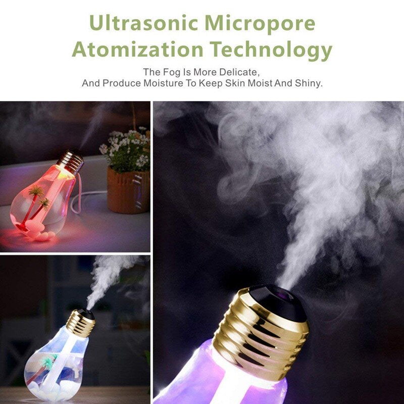 400ML Bulb Humidifier: Ultrasonic Diffuser with LED Night Light