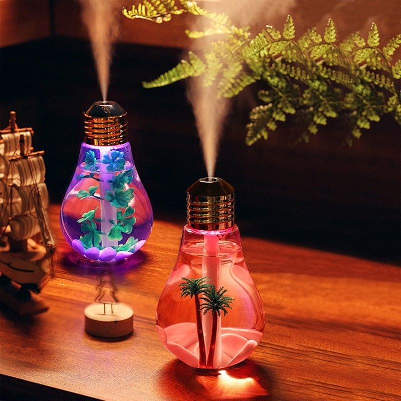 400ML Bulb Humidifier: Ultrasonic Diffuser with LED Night Light