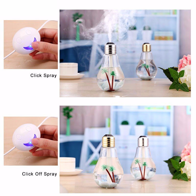 400ML Bulb Humidifier: Ultrasonic Diffuser with LED Night Light