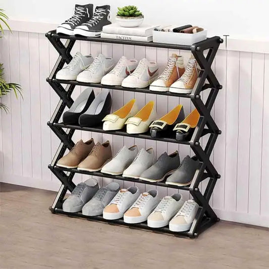 X-Type Shoe Organizer: Foldable 5-Layer Stand