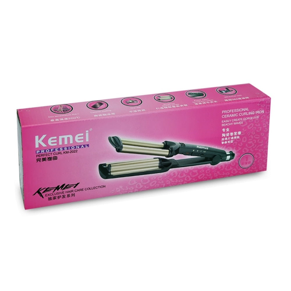 KEMEI Professional Hair Curler: 3-Barrel Big Wave Ceramic Styling