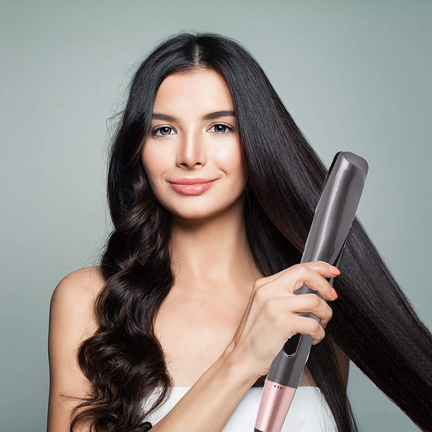 2-in-1 Tourmaline Ceramic Hair Iron: Straightener & Curler with Display