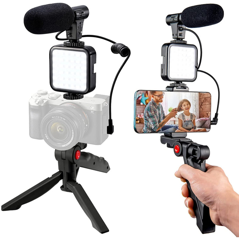 Professional Vlogging Kit: Tripod with LED Video Light & Phone Holder