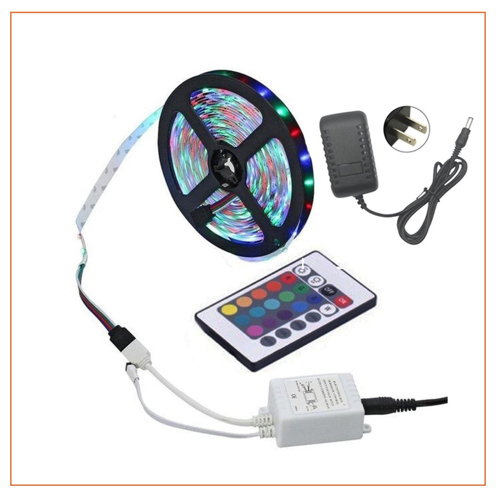 5M Waterproof RGB LED Strip Light: 12V with Remote Controller