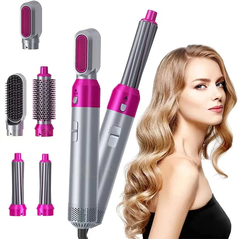 5-in-1 Detachable Hair Dryer: Comb, Straightener & Curler