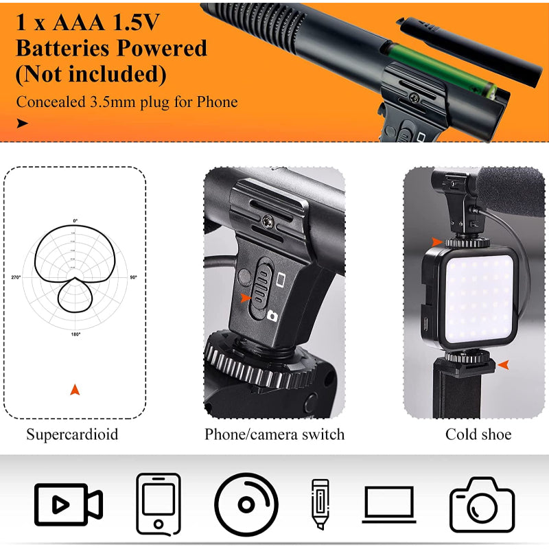 Professional Vlogging Kit: Tripod with LED Video Light & Phone Holder