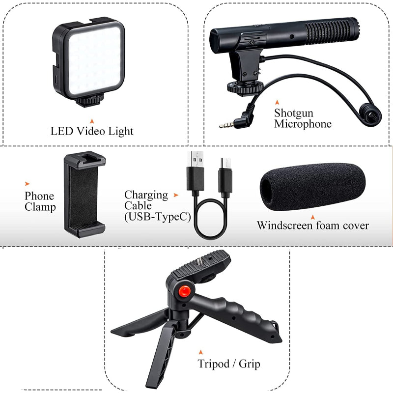 Professional Vlogging Kit: Tripod with LED Video Light & Phone Holder