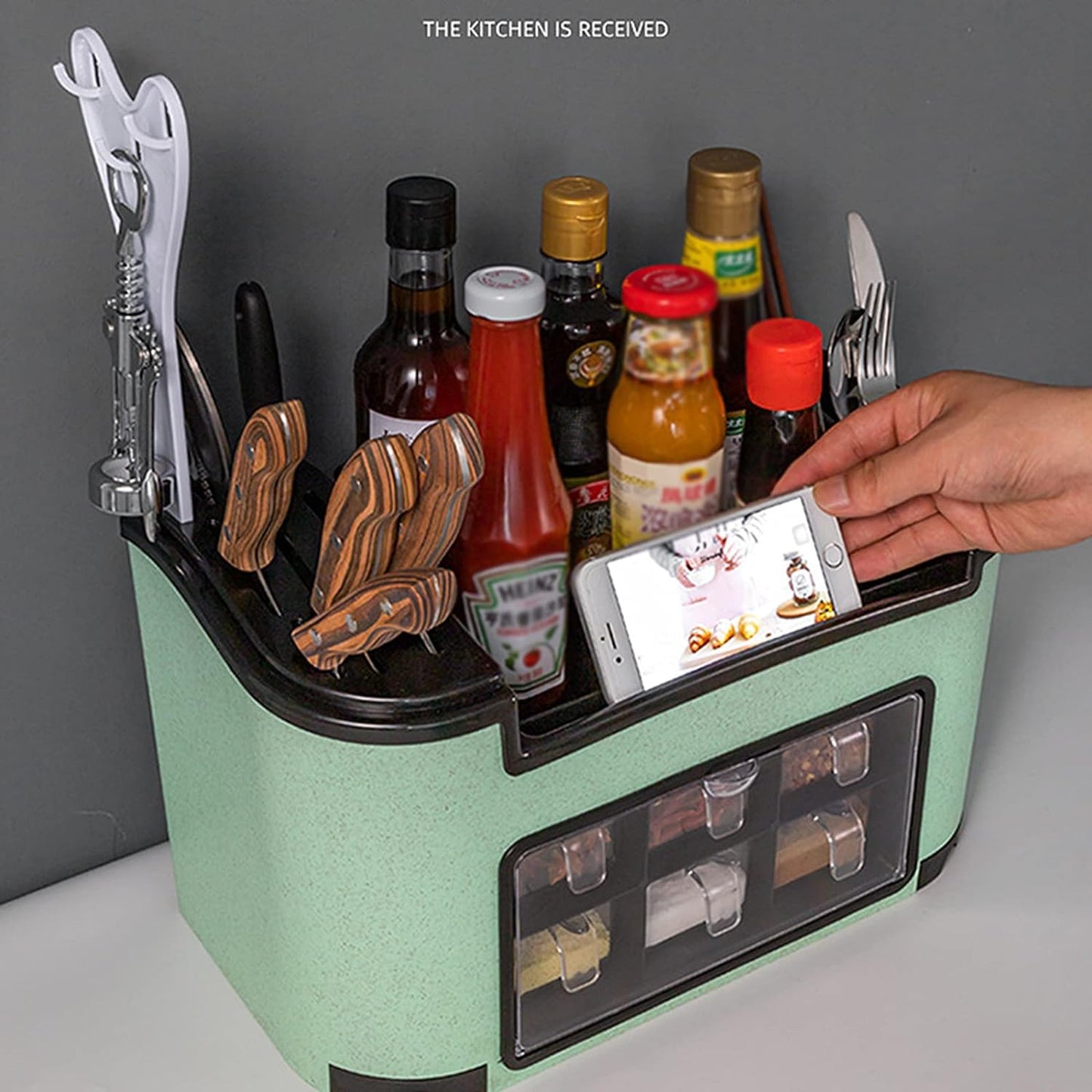 Multifunctional Kitchen Organizer: Seasoning Box, Knife Rack, Spice Jar Set