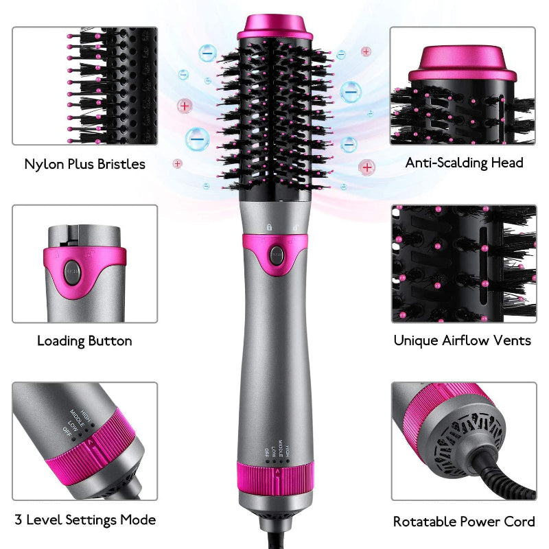 5-in-1 Detachable Hair Dryer: Comb, Straightener & Curler