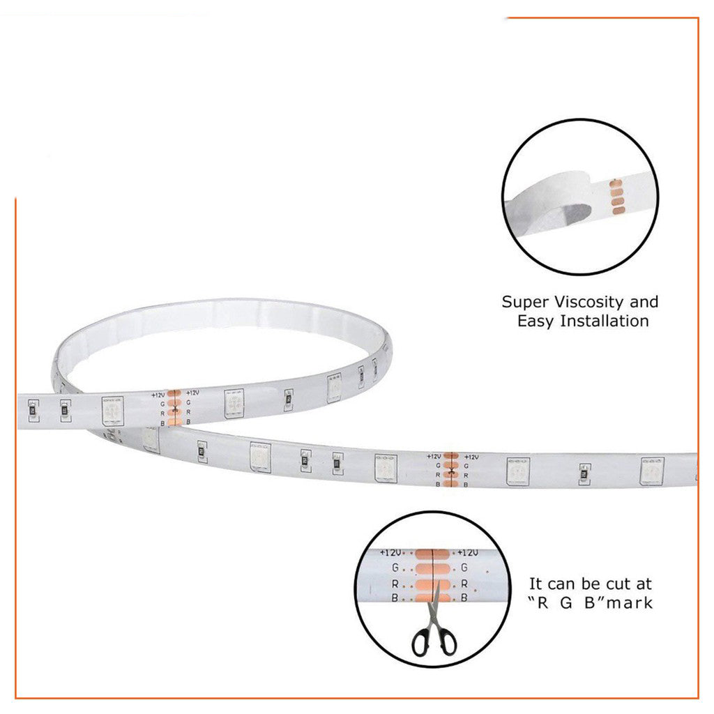 5M Waterproof RGB LED Strip Light: 12V with Remote Controller