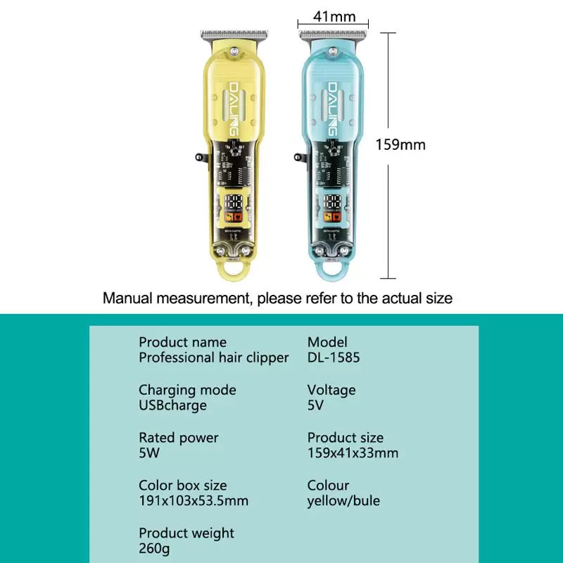 DL-1585 Professional Hair Trimmer: USB Rechargeable, LED Display