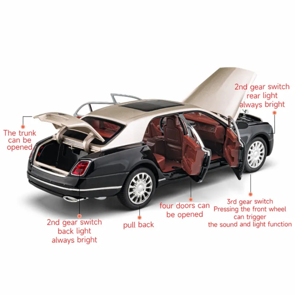 Bentley Mulsanne Die-Cast Model Car: 1:24 Scale with Sound & Light