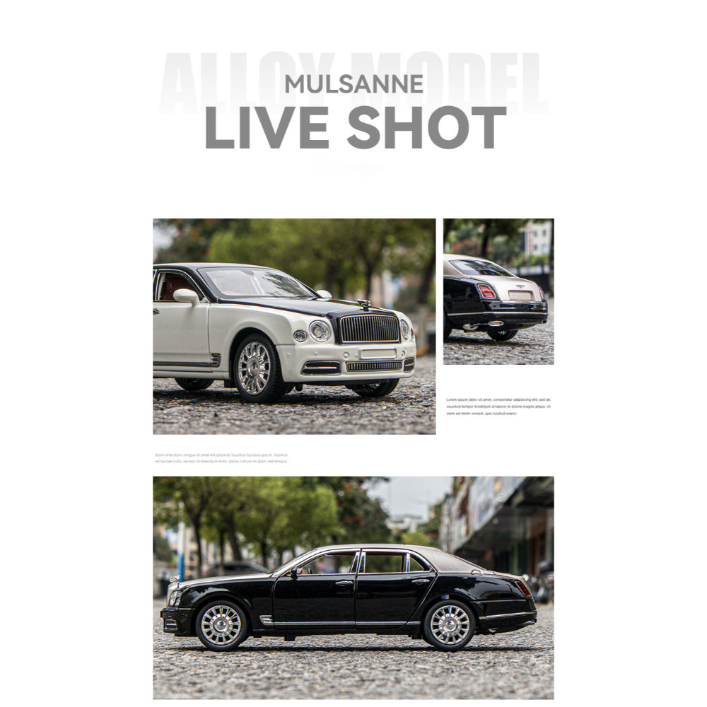 Bentley Mulsanne Die-Cast Model Car: 1:24 Scale with Sound & Light