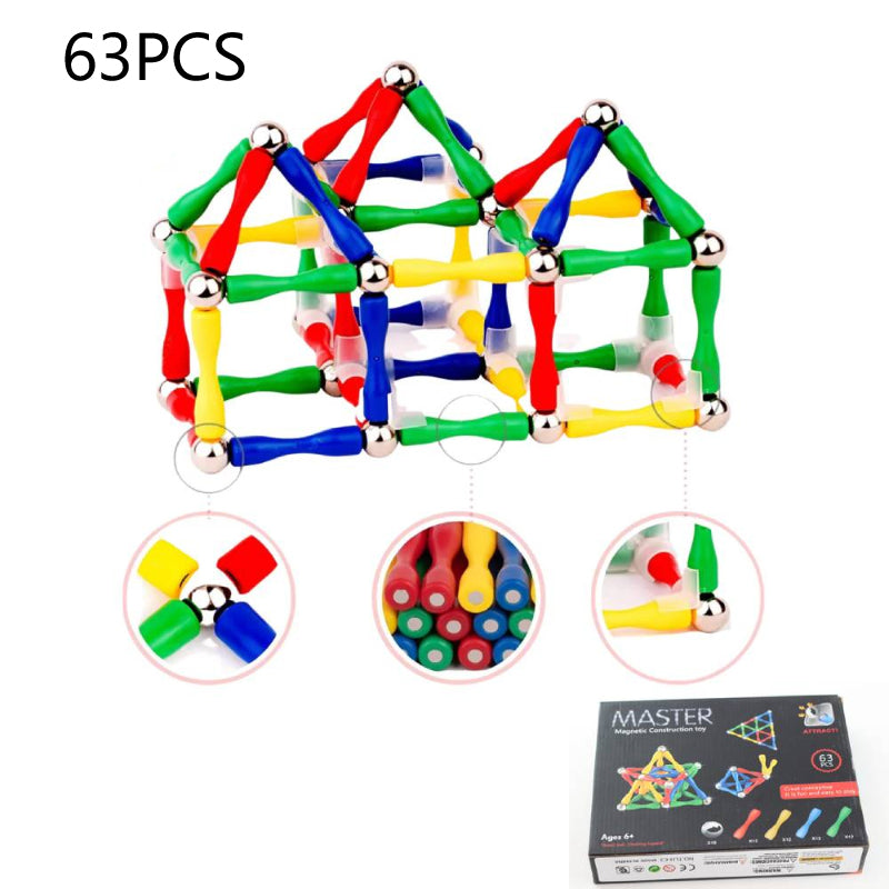 63Pcs Master 3D Magnetic Building Sticks and Balls Construction Set