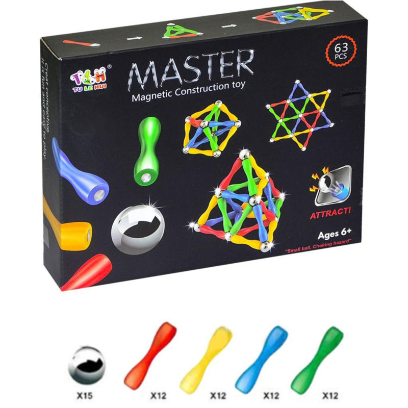 63Pcs Master 3D Magnetic Building Sticks and Balls Construction Set