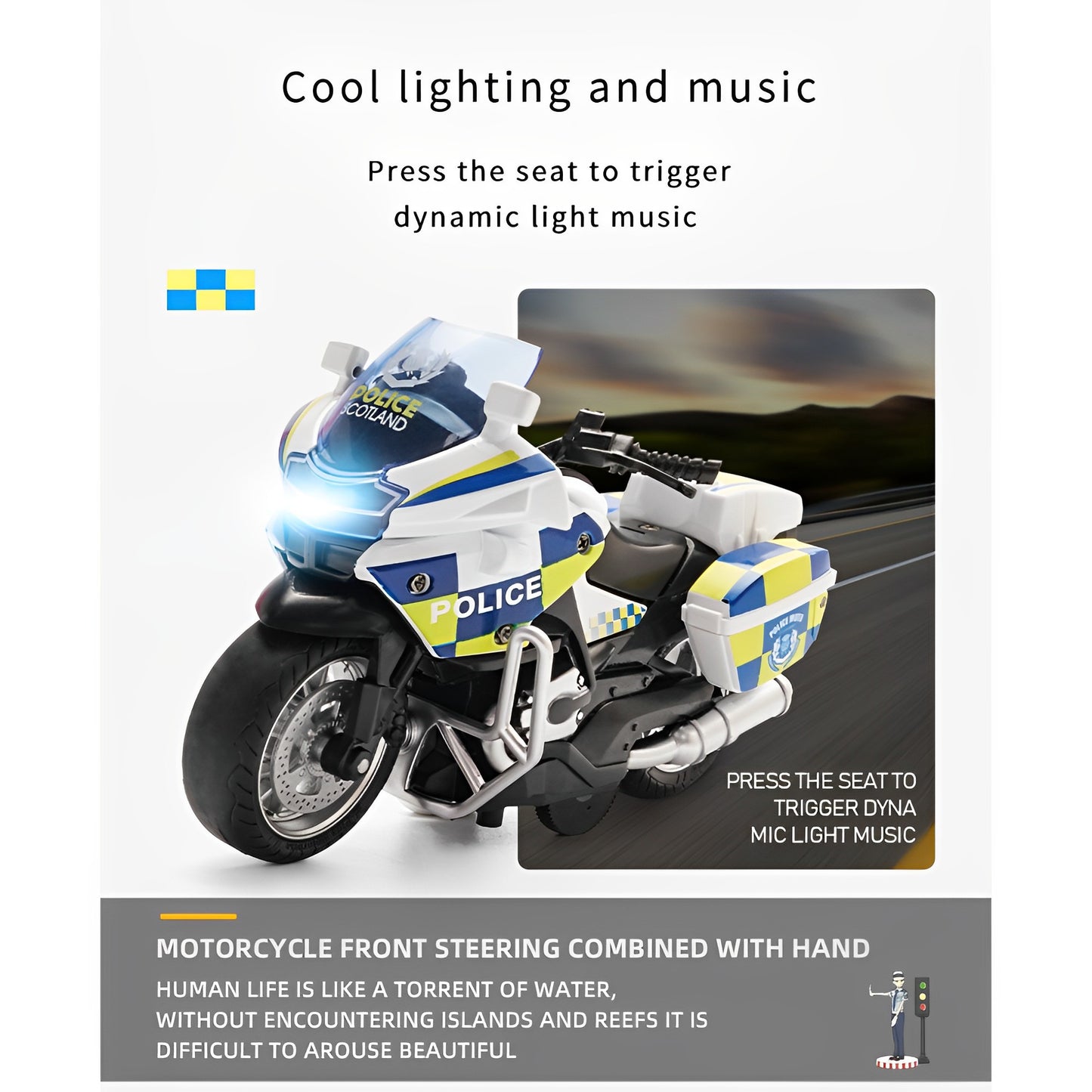 1:14 Friction Powered Die-Cast Motorbike: Cool Lights & Music Effects