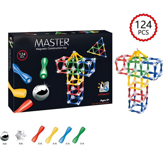 124Pcs Master 3D Magnetic Building Sticks and Balls Construction Set