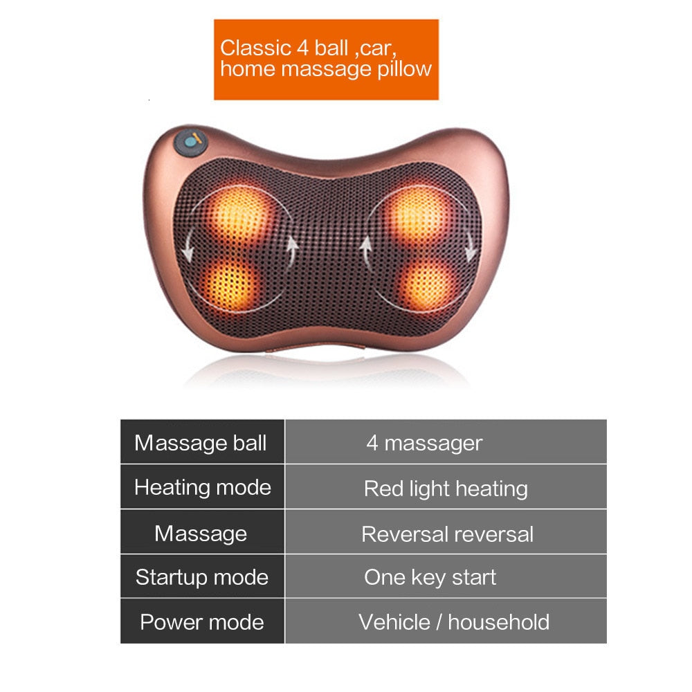 Multi-Function Electric Massage Pillow: Deep-Kneading with Heat