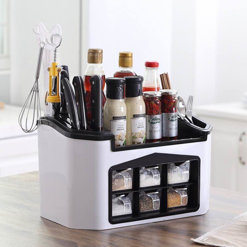 Multifunctional Kitchen Organizer: Seasoning Box, Knife Rack, Spice Jar Set