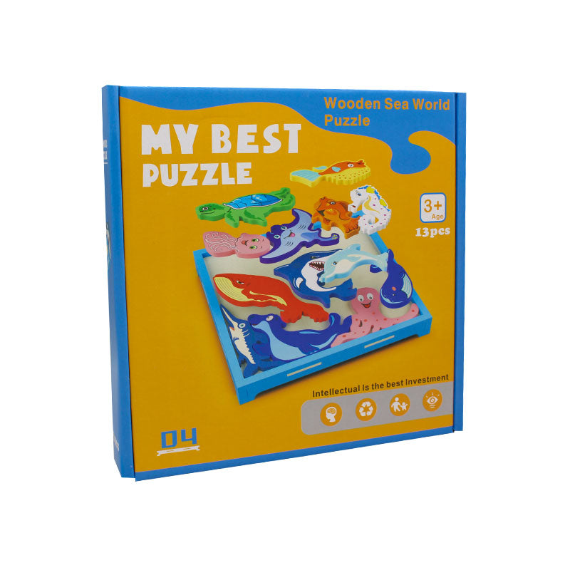 Colorful 3D Wooden Sea World Puzzle Set for Kids