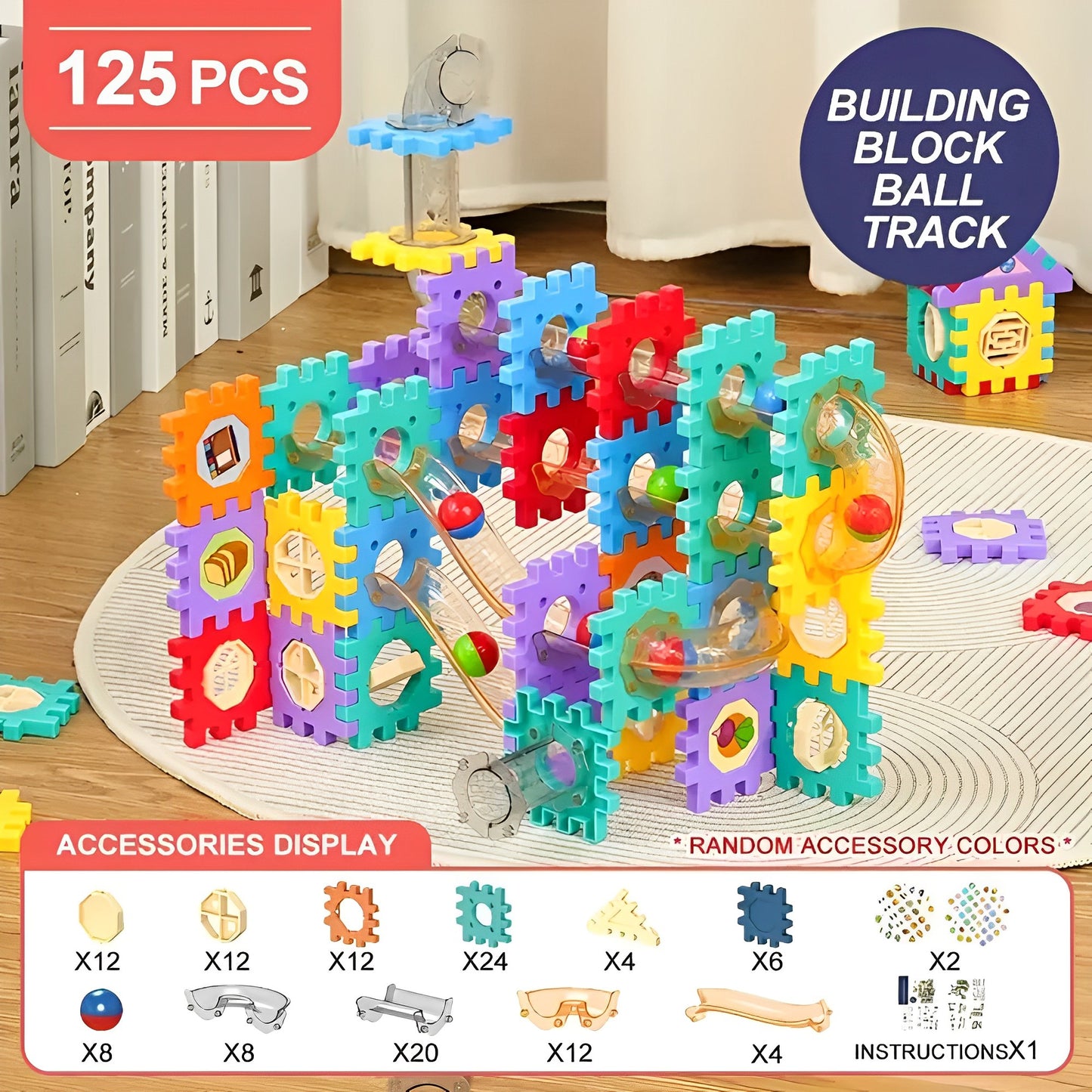 125Pcs DIY Pipeline Rolling Ball Building Blocks: Marble Drop Set