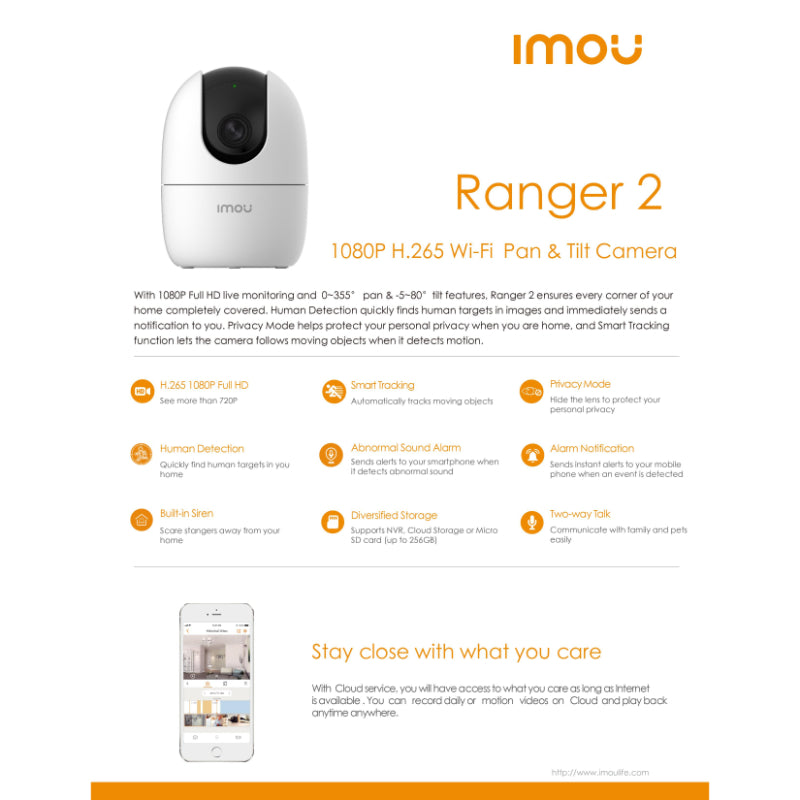 360° Indoor Camera: Ranger 2 with Built-In Mic and 2MP Wifi