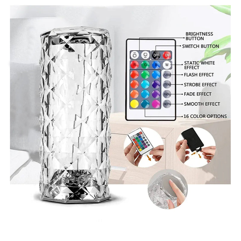 16-Color Crystal Diamond Lamp: Touch & Remote Control, Rechargeable