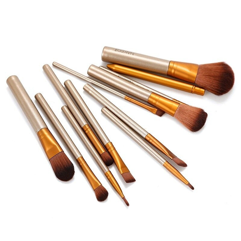 12pcs Aluminum Makeup Brush Set: Portable Beauty Tools