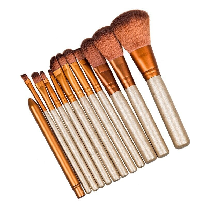 12pcs Aluminum Makeup Brush Set: Portable Beauty Tools