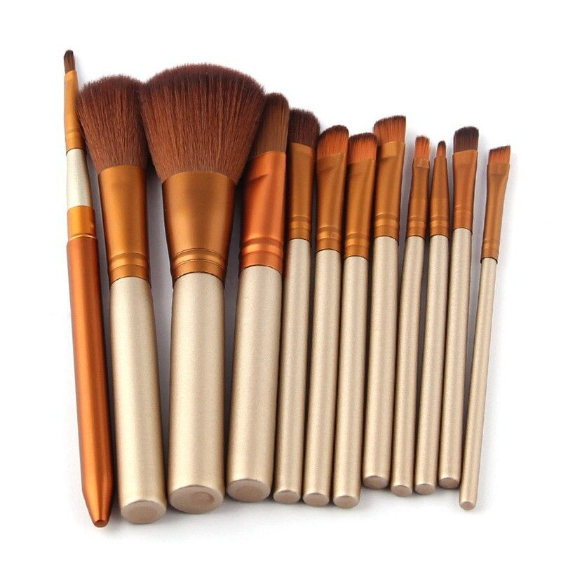 12pcs Aluminum Makeup Brush Set: Portable Beauty Tools