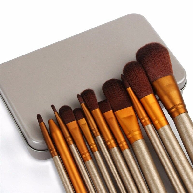 12pcs Aluminum Makeup Brush Set: Portable Beauty Tools