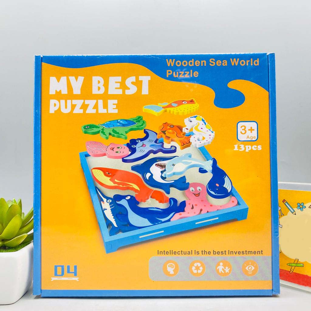 Colorful 3D Wooden Sea World Puzzle Set for Kids