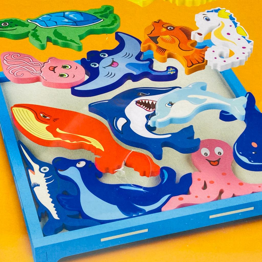 Colorful 3D Wooden Sea World Puzzle Set for Kids