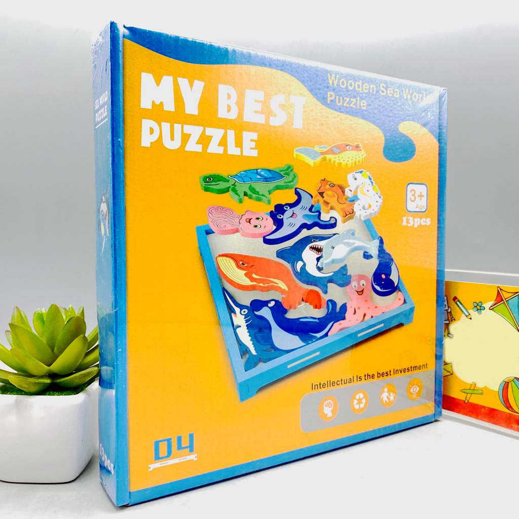 Colorful 3D Wooden Sea World Puzzle Set for Kids