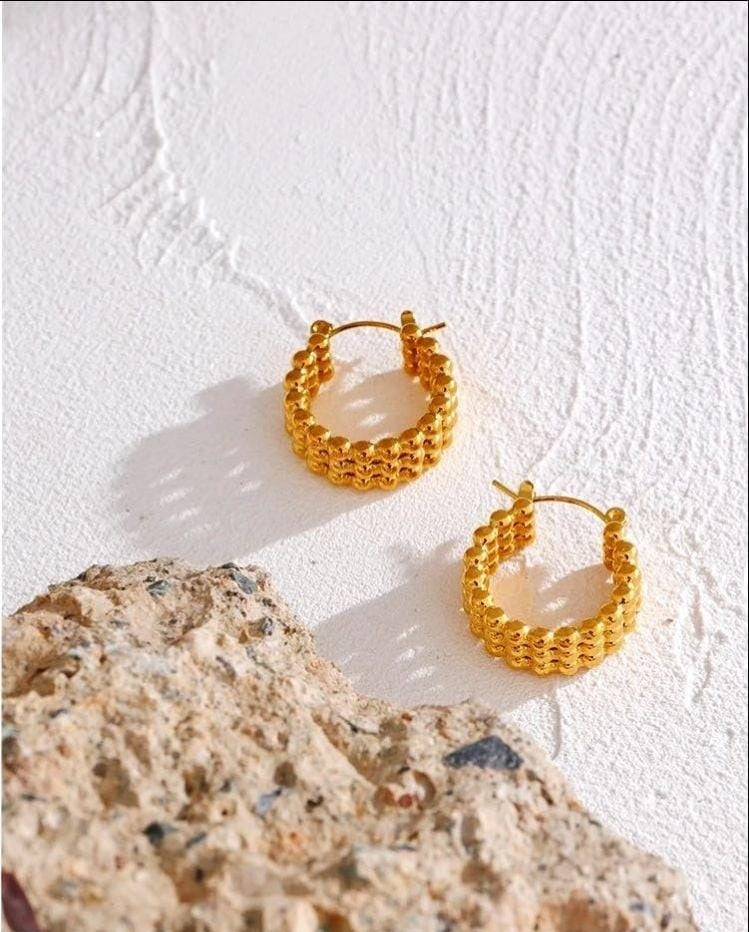 Twisted Zircon Pearl Gold Plated Hoops