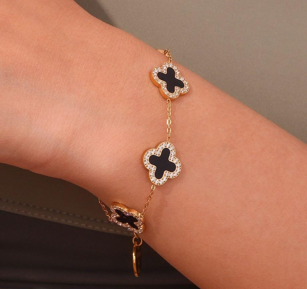 Classy Clover Bracelet : Diamond-esque Stones Adorned