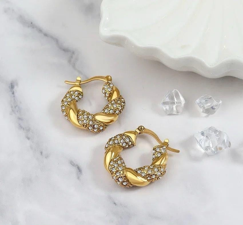 Twisted Zircon Pearl Gold Plated Hoops : Style 3